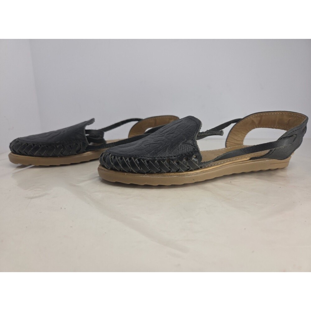 Mexican Handmade en La Piel Black Tooled Leather Sandals w/leg Straps US 7 NWOB - Picture 5 of 11